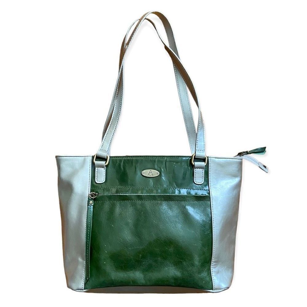 Aurielle Leather Silver & Green Purse